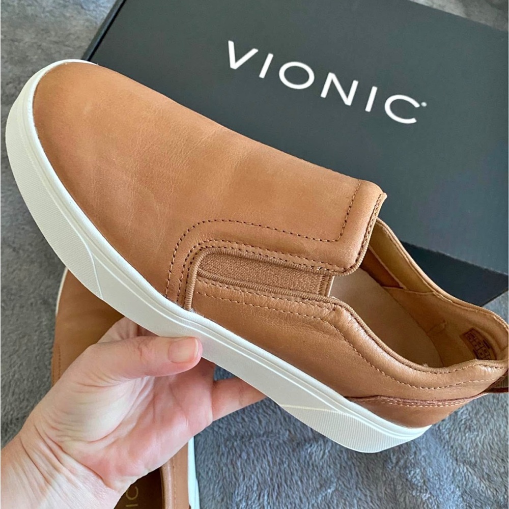 Vionic Leather Slip-On Sneakers in Tan